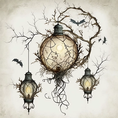 light fixtures,clip art , watercolor , vintage , spooky , haunted , ,background , cartoon , rustic , white background , Halloween , moon , scary , vines , cobwebs