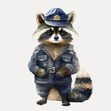 Stylish funny Raccoon in E6 Navy military Uniform, full body, colorful waterpaint Clipart, watercolor, high-quality illustration, professional raster graphic, white background, Studio Lighting, ultra-detailed, 8k