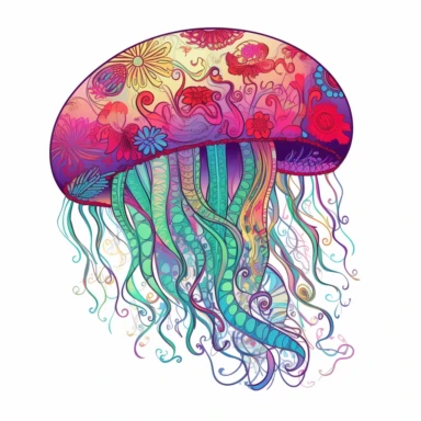 a jellyfish in the style of lilly pulitzer isolated on a white background, vibrant colors, in the style of clipart
