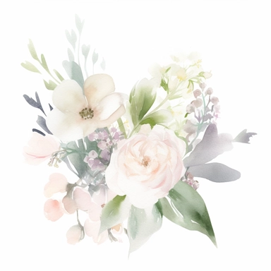 Watercolour sketch, floral bouquet, simple, clipart, white background, pale delicate tones, naturecore, bloomcore