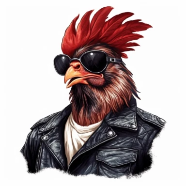 A rooster with a punk rock hairstyle, wearing sunglasses and a leather jacket clipart