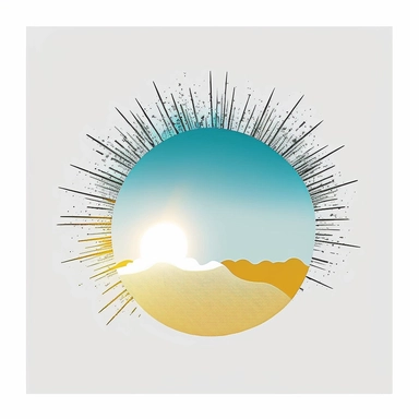 clipart , minimal simple full scree Sun of the morning with blue sky Bohemian style ,white background ,no text ,without border