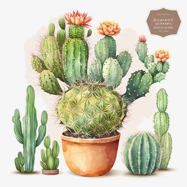 watercolor single cactus clipart