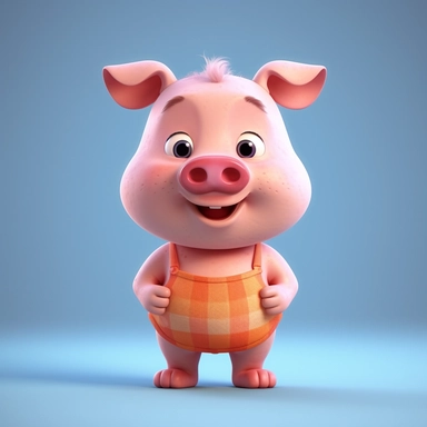 Animated Pig Standing Front View Wearing T-Shirt Character Design, Full Body, Face Drawing in Highest Quality, High Quality Face Drawing, Clipart, Full Illustration, 4k, Sharp Focus, Silky Skin. soft, symmetrical, detailed face, concept art, fairytale style, chibi kawaii . Octane rendering, 3D, perfect face, detailed face, delicate face, perfectly sharp lips. , detailed eyes