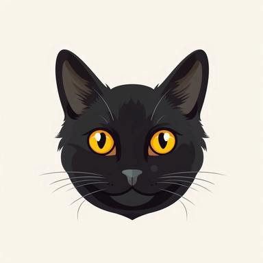 Flat Vector Clipart Of A Black Cats Face, Flat Vector Halloween Cat Clipart