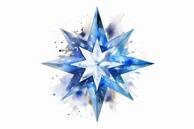 Watercolor, Craft a blue-white star, blazing with intense heat and radiating a piercing light clipart, hd, on a white background, spaced out