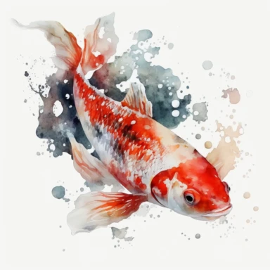 red and white, koi kacr, fish, no backgroun, white background, watercolor, clipart