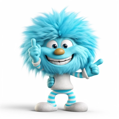 clipart style cute full figure, Dr. Suess fluffy style cute face for children, introducing itself hand gesture, big smile