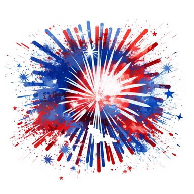 clipart of 4th of july, america, fireworks, flag. blue, red and white colors
