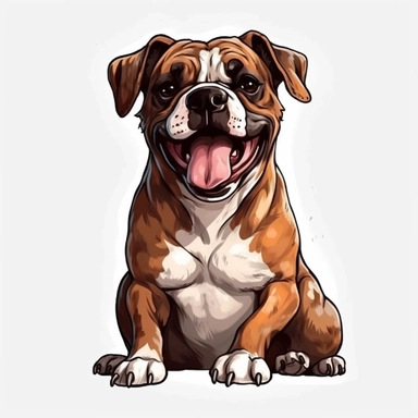 cute Dog Boxer, happy and smiling, bold line, clipart, sticker, white background, no shadow, 8k detail
