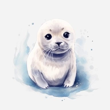baby arctic harp seal, watercolor clipart, minimalist, transparent background,