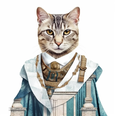 collage quirky cool collage Ancient Roman cat Felis catus clipart, Wearing a formal dress, detailed, clean line, hd, on white background, spaced out