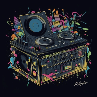 dj console graffity texture by Dave Perillo ,black background, vector, clipart