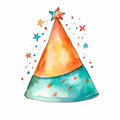 cute birthday hat clipart, for childish cards, detail, illustration style, high solution, Watercolor, on the white background