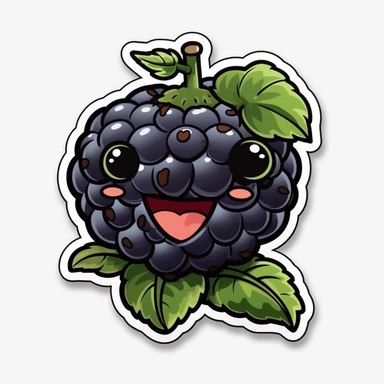 cute Blackberry, happy and smiling, bold line, clipart, sticker, white background, no shadow, 8k detail