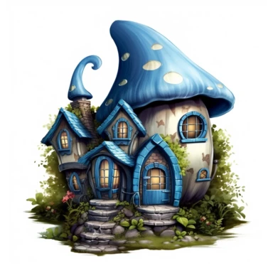 a realistic clear blue fairy house clipart