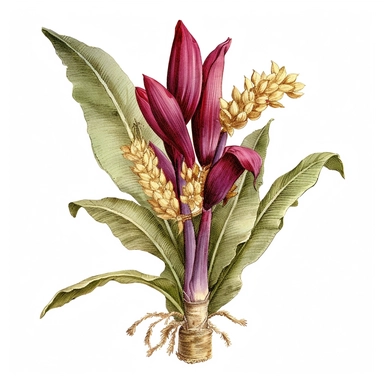 Clipart, vintage, watercolor, Banana Flower, botanical illustration, hand drawn, texture