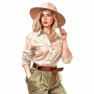 beautiful blonde girl in fashionable clothes in shades of beige, khaki and cream, clipart, isolated on white background, 4K
