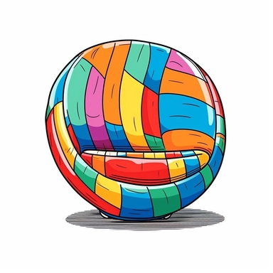 A clip art image of colorful doodle beach ball chair cartoonish isolated white background, minimalist, 8K, C20