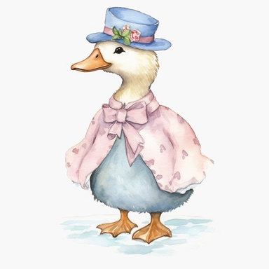 classic Beatrix potter Watercolor svg clipart of a cute adorable jemima puddle duck illustration by Beatrix potter , pastel groom wedding suit , cottage core, png isolated on white background