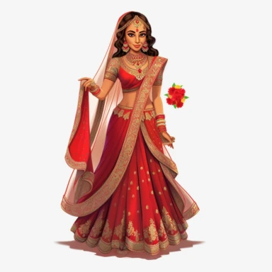 indian wedding clipart,cartoon art [full body] [hyper Real] [dress set][bride]