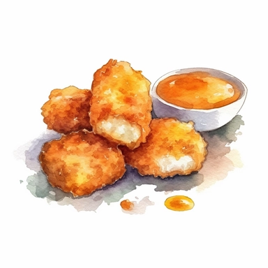 chicken nuggets, clipart, watercolor style, on white background, high quality