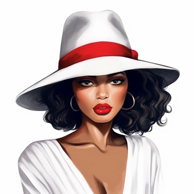 White Fedora OES Hat, Sorority Sistah Clipart, Natural Hair, Black Woman, Black Girl, African American, Sisterhood, Red lips, Women