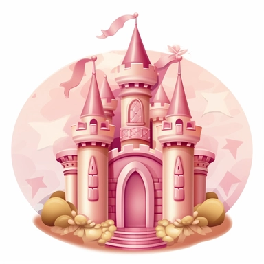 a pink golden castle for baby girl to have the word One clipart