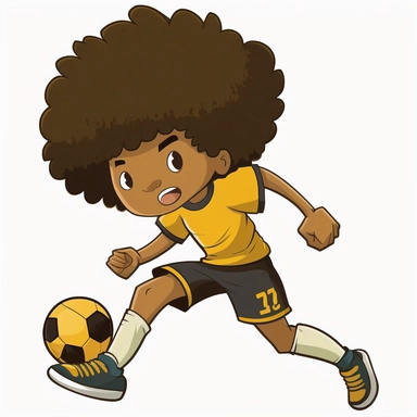 biracial, eight year old boy with short curly brown hair, kicking a soccer ball yellow shirt black shorts Clipart - - upbeta - - v 5 - - s 750