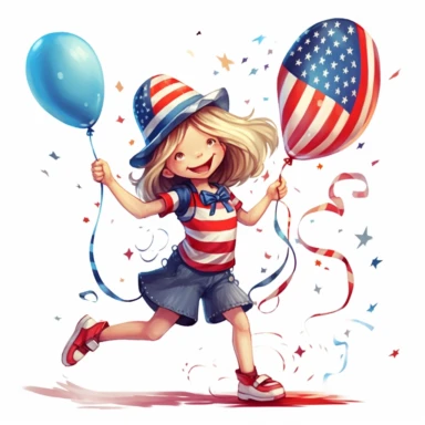 july 4 ,US indepedance day,clipart,white background,children