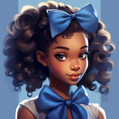 illustration concept of cartoon african girl with a bow clip art, in the style of lilia alvarado, blue, poodlepunk, walt disney, realistic portrait drawings, charming anime characters, 32k uhd