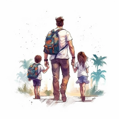 <https://s.mj.run/UAYJRoBCAQg> Cute Beautiful daddy and his kids, little kids, Back view Sublimation Clipart,Cartoon,hyper realistic, intricate detail, illustration style,high solution , on the white background