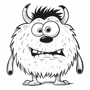 ugly monster, for kids, simple, all black and white for coloring book, isolated, line art, printable outline art, digital art, clip art, only outerlines, black lines,