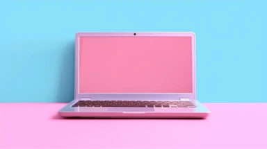 Pink laptop on blue background. Two clipping paths included