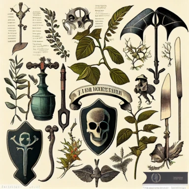 16 vintage victorian ephemera clipart items poison plants, shovels, scythes, hanged men, knives, and other mystery elements