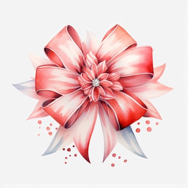 Generate clipart of a magical floral watercolor-style gift bow , in pastel red light tones, high detail, 8k, white background, clipart