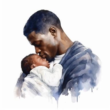 watercolor clipart black man holding baby sleeping