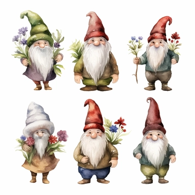 Gnome watercolor clipart set white background