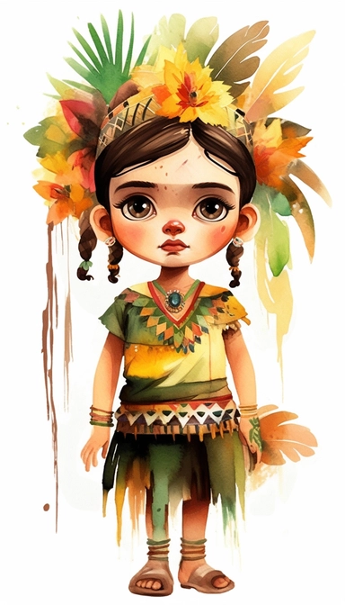 Little girl as Frida Kahlo exploring, Watercolor Clipart, strybk, full Illustration, 4k, sharp focus, watercolor, smooth soft skin, symmetrical, soft lighting, detailed face, concept art, muted colors, watercolor style, strybk, children's style fairy tales, chibi kawaii, . Octane rendering, 3d. Perfect face, detailed face, delicate face, perfect sharp lips, detailed eyes. Craig Davison, Aubrey Beardsley, Conrad Roset, Aikut Aidogdu, Agnes Cecil, watercolor style