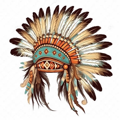 Cute Beautiful Native American Feather Headdres Sublimation Clipart,Cartoon, hyper realistic, intricate detail, illustration style,high solution,on the white background