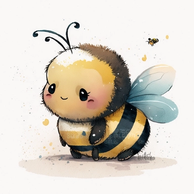 detail cute disney bumble bee watercolour art style nursery clipart, plain background