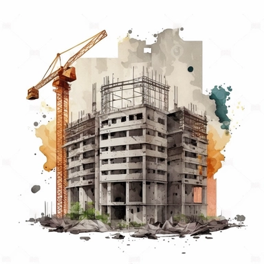 building under construction clip art, watercolor, white background, no caption