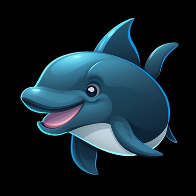 cute cartoon dolphin clipart, black background,--no cut off edges