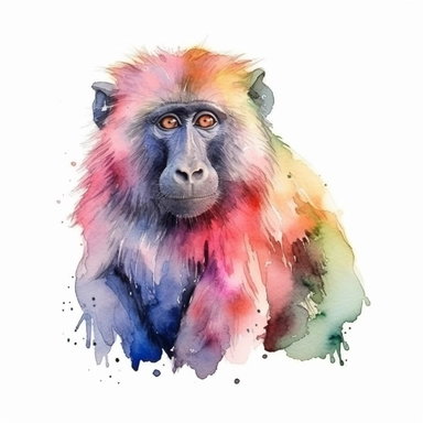 watercolor clipart of a funny baboon, vivid colors, white background