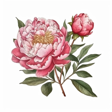Ultra detailed Peony with branch and leaf clipart, vibrant color, super cute, spring peony clipart, spring large bouquet