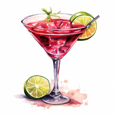 a Cosmopolitan cocktail, strong colors, border, 8K, dark watercolor, ultra details, isolated white background, clipart, hand drawn, hand drawn art, in the style of ultra-detailed oil painting pontilism hand drawn collections, pontillism brush, scumbling, HD oil painting collections,