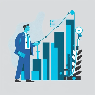 business growth, medical studio, clipart , flat design, minimal , blue and cyan color scheme