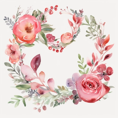 Watercolor valentines wreath Clipart, Valentines, Minimalist Flowers Watercolor, Ikebana Clipart, Separated design, 8k