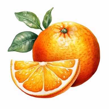 This highly detailed watercolor clipart showcases the vibrant beauty of an orange fruit on a pristine white background. The artwork captures the essence of the orange with remarkable precision, depicting its textured peel and juicy segments. Each stroke of watercolor adds depth and richness to the fruit, creating a visually enticing image. Against the clean white backdrop, the orange stands out, exuding a sense of freshness and vitality. This clipart is perfect for food-related designs, menus, o
