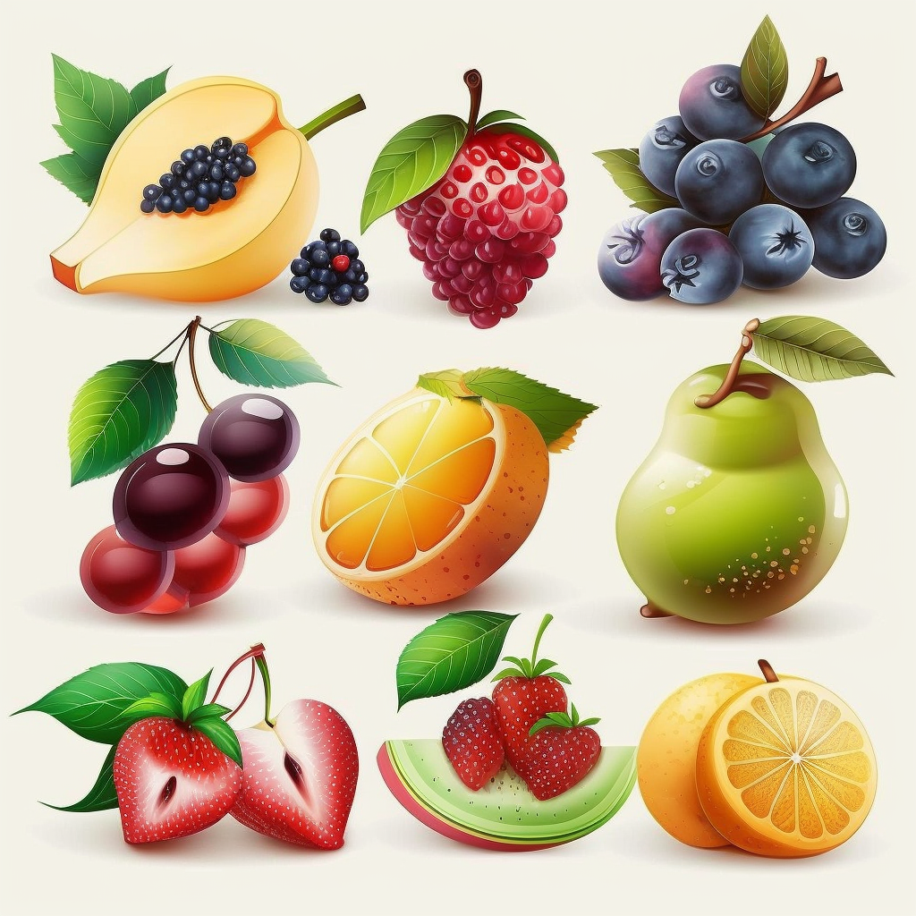 beautiful, 10 fruit stickers collection, clipart design, cartoon, 4k ...